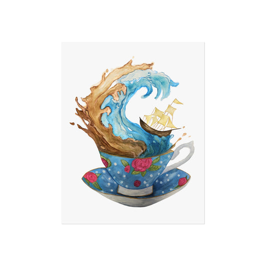 Giclée Art Print — Whimsical Teacup Wave with Sailing Ship Storm Inside A Tea Cup - Swiftie Lyric