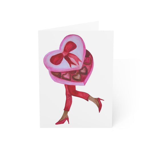 Heart Chocolate Box Greeting Card — Romantic Heart & Heels Note Card (Single or Bulk Packs)