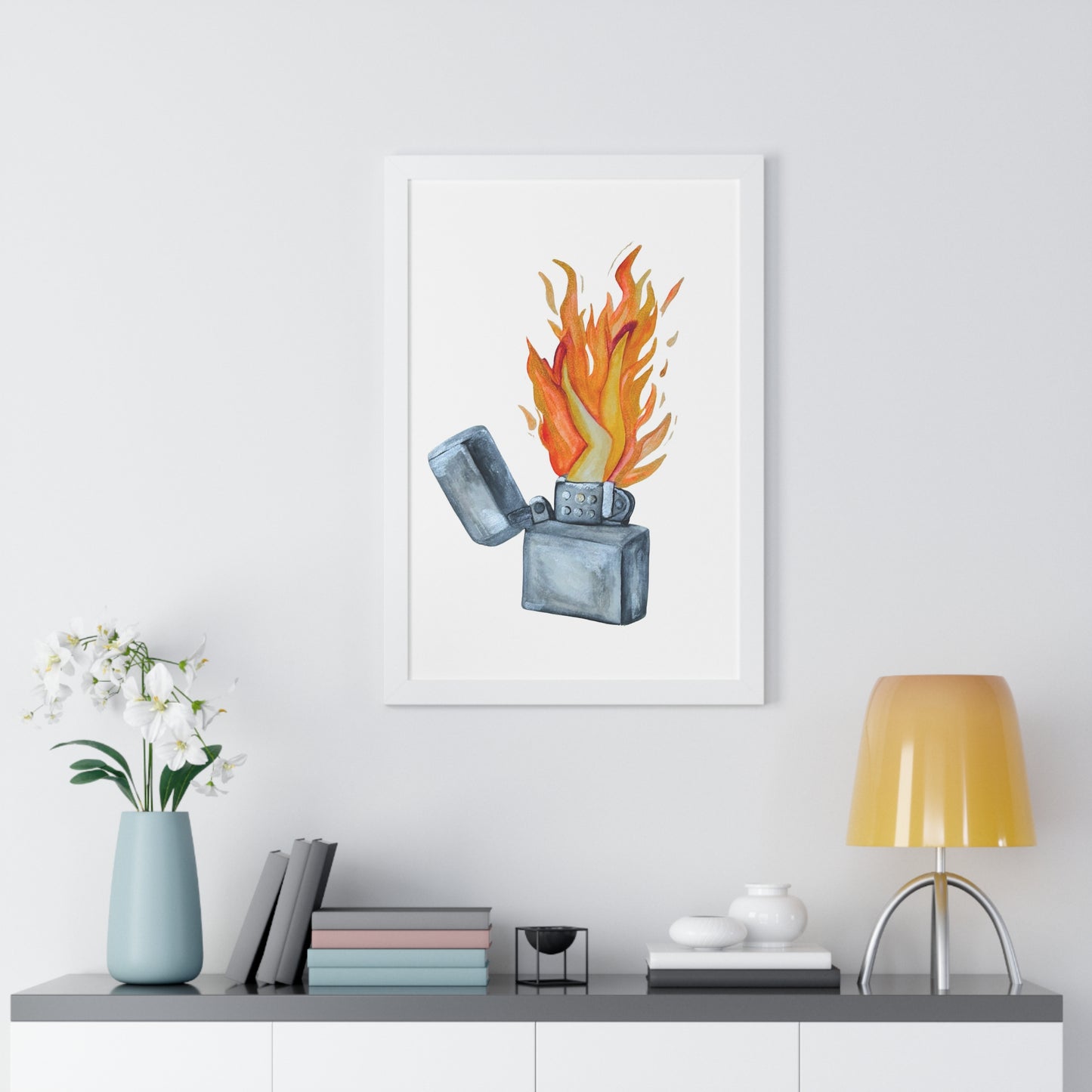 Flaming Lighter with Legs — Watercolor Fire Art Print