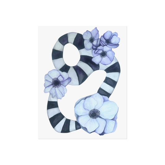 Giclée Art Print — Striped Abstract with Anemones (Botanical Wall Art)