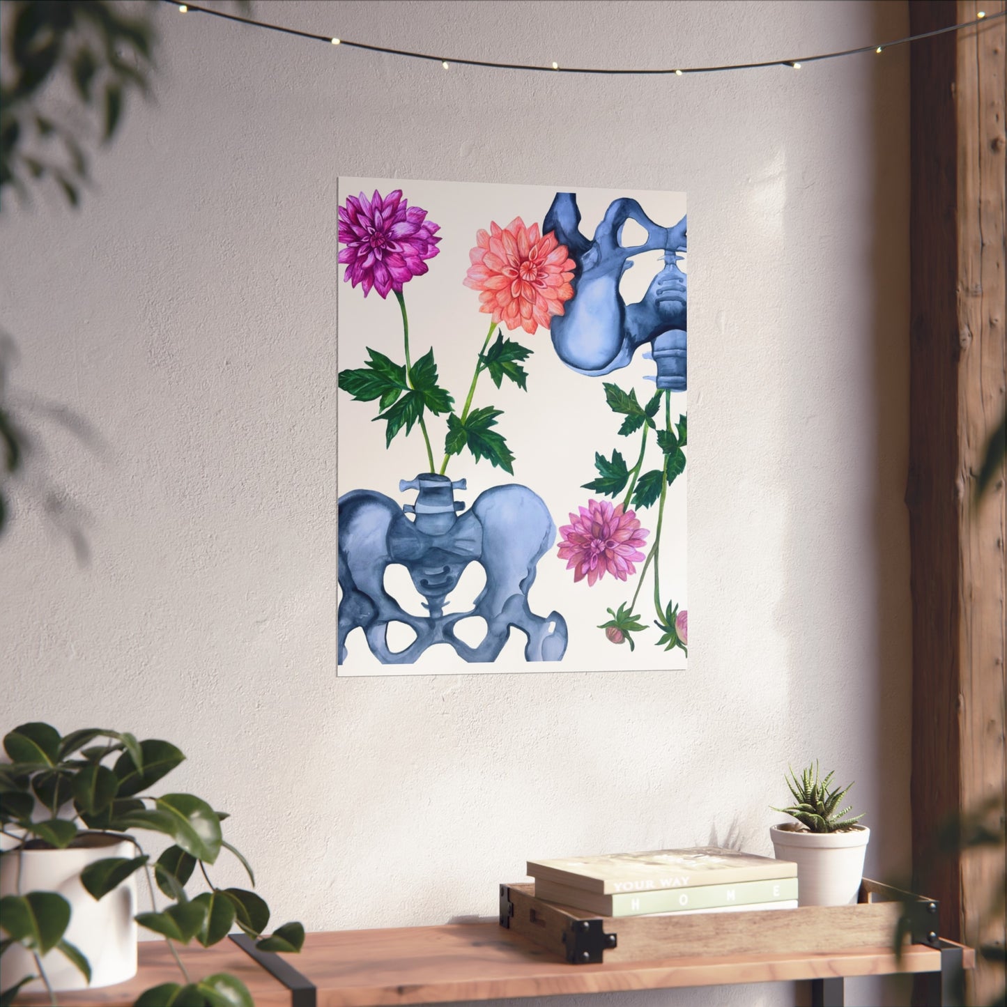 Pelvic Bone & Dahlia Giclée Art Print — Botanical Anatomical Wall Art