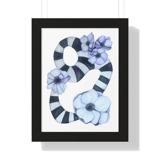 Striped Abstract Floral Anemone Wall Art — Framed