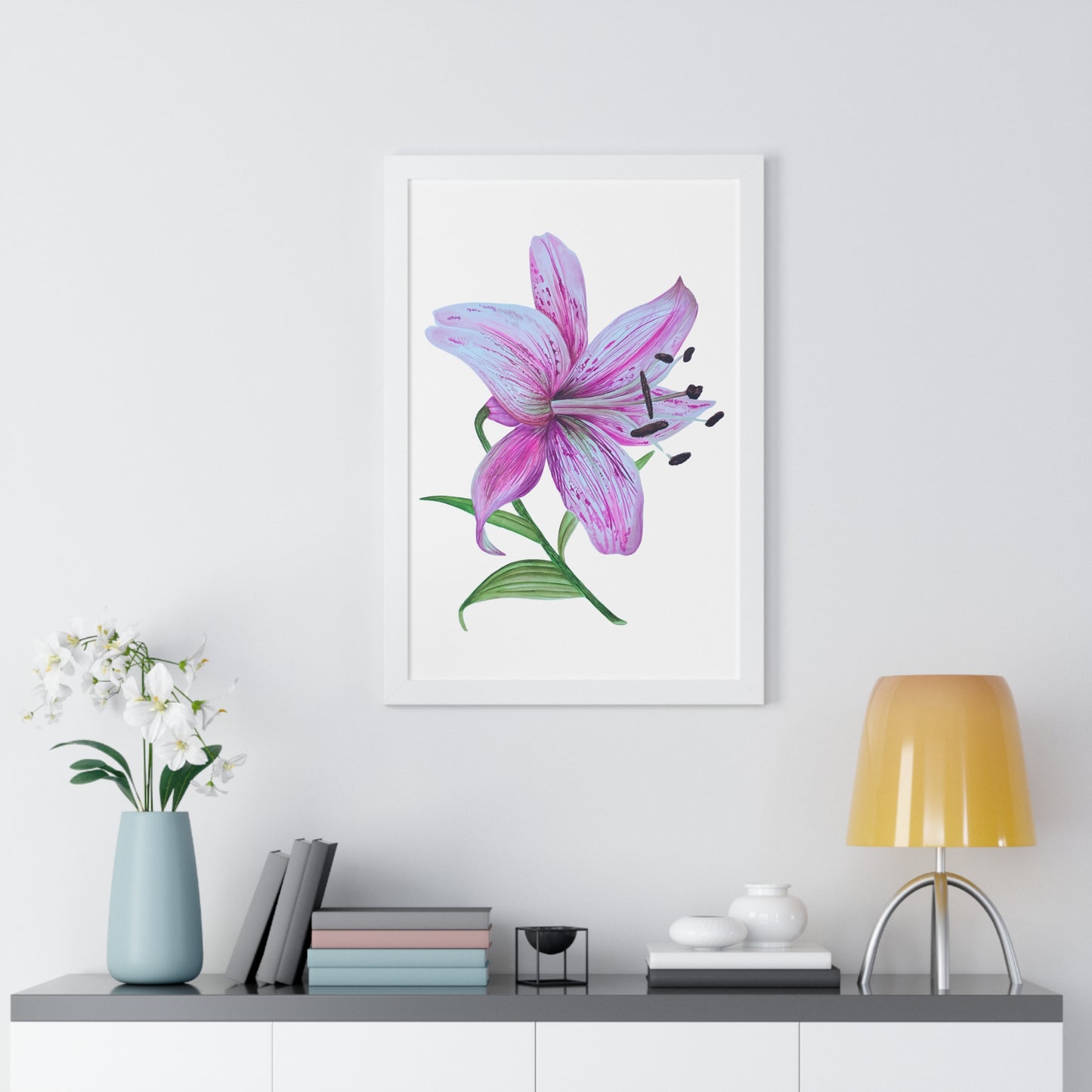 Framed Art Print - Pink Tiger Lily Botanical Wall Art