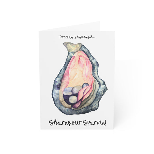Funny Oyster Pun Greeting Card — “Don't Be Shellfish” Seafood Beach Card