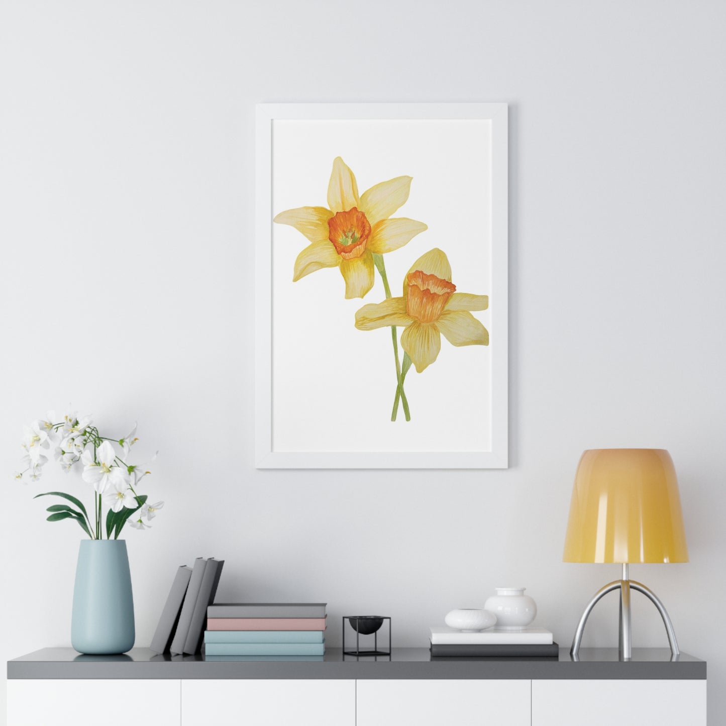 Daffodil Botanical Framed Print — Yellow Watercolor Flower Wall Art