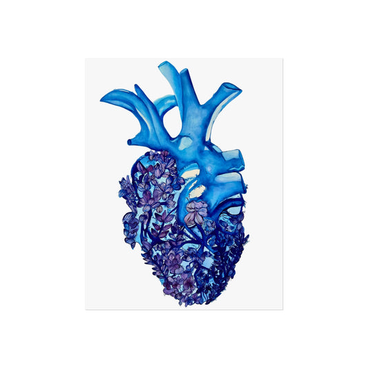 Blue Floral Bluebonnet Heart Giclée Art Print — Botanical Anatomical Wall Art