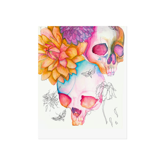 Floral Skull Giclée Art Print — Vibrant Watercolor Dia de los Muertos Wall Art