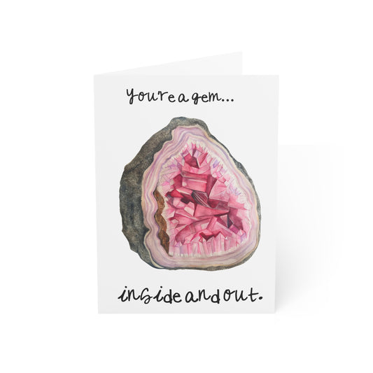 You're a Gem Inside and Out Greeting Cards | Crystal Amethyst Rose Quartz Geode Stationery