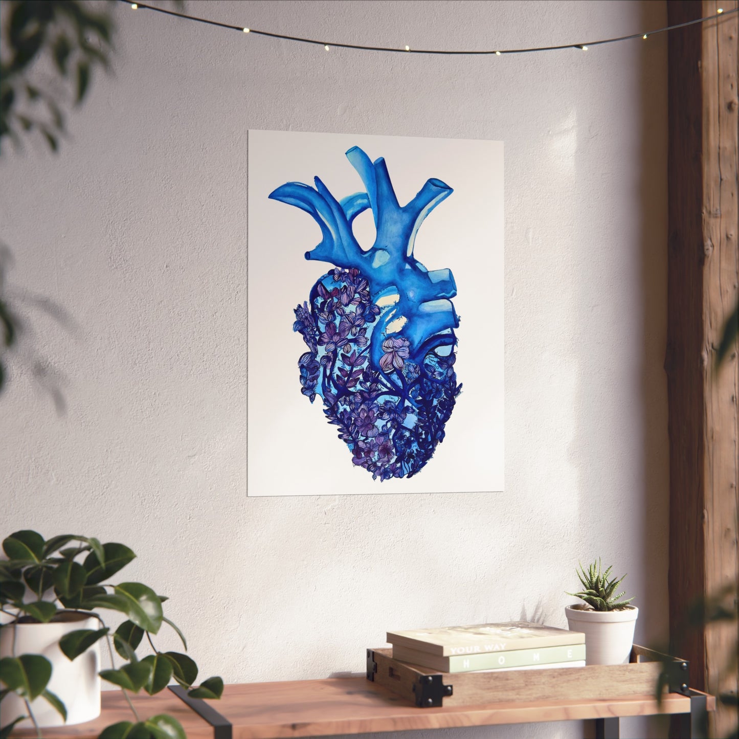 Blue Floral Bluebonnet Heart Giclée Art Print — Botanical Anatomical Wall Art