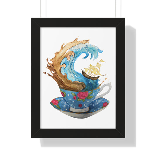 Whimsical Teacup Wave Framed Art Print, Swiftie Sailboat Tea Art Print A Storm Inside A Teacup