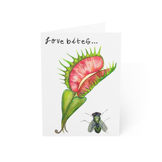 Venus Flytrap 'Love Bites' Watercolor Greeting Card — Funny Breakup Card (1/10/30/50pcs)