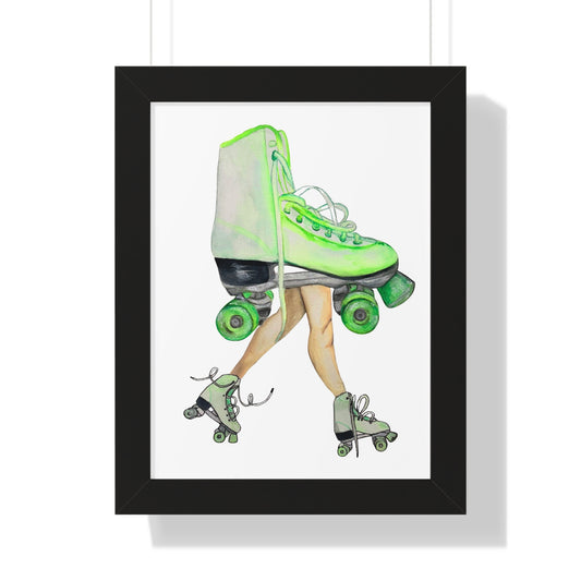 Roller Skate Art Print — Neon Green Roller Skates Framed Print