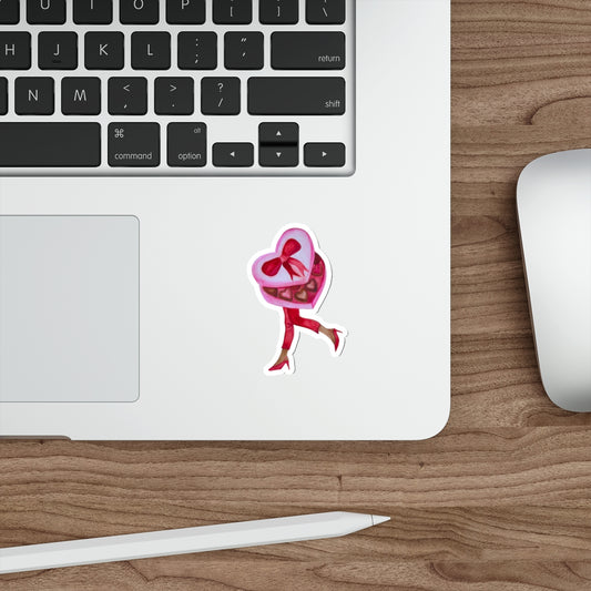 "Valentine, On The Run" Heart Candy Box with Legs Sticker