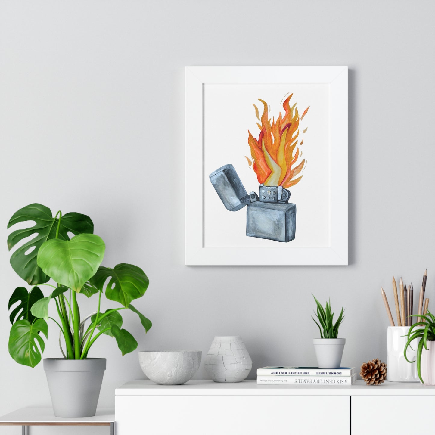 Flaming Lighter with Legs — Watercolor Fire Art Print