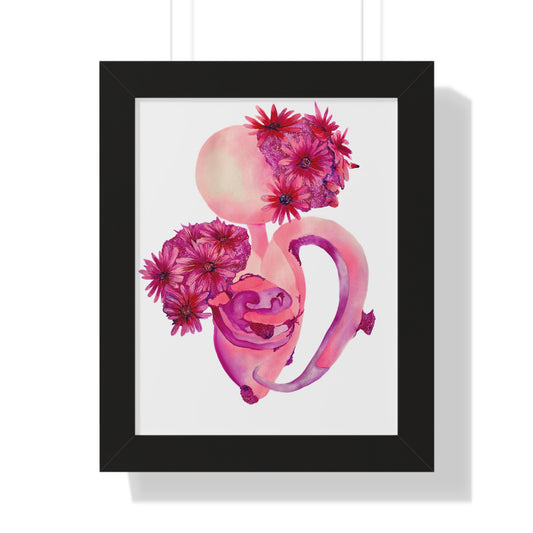 Framed Pink Floral Anatomical Uterus Female Feminist Art Print