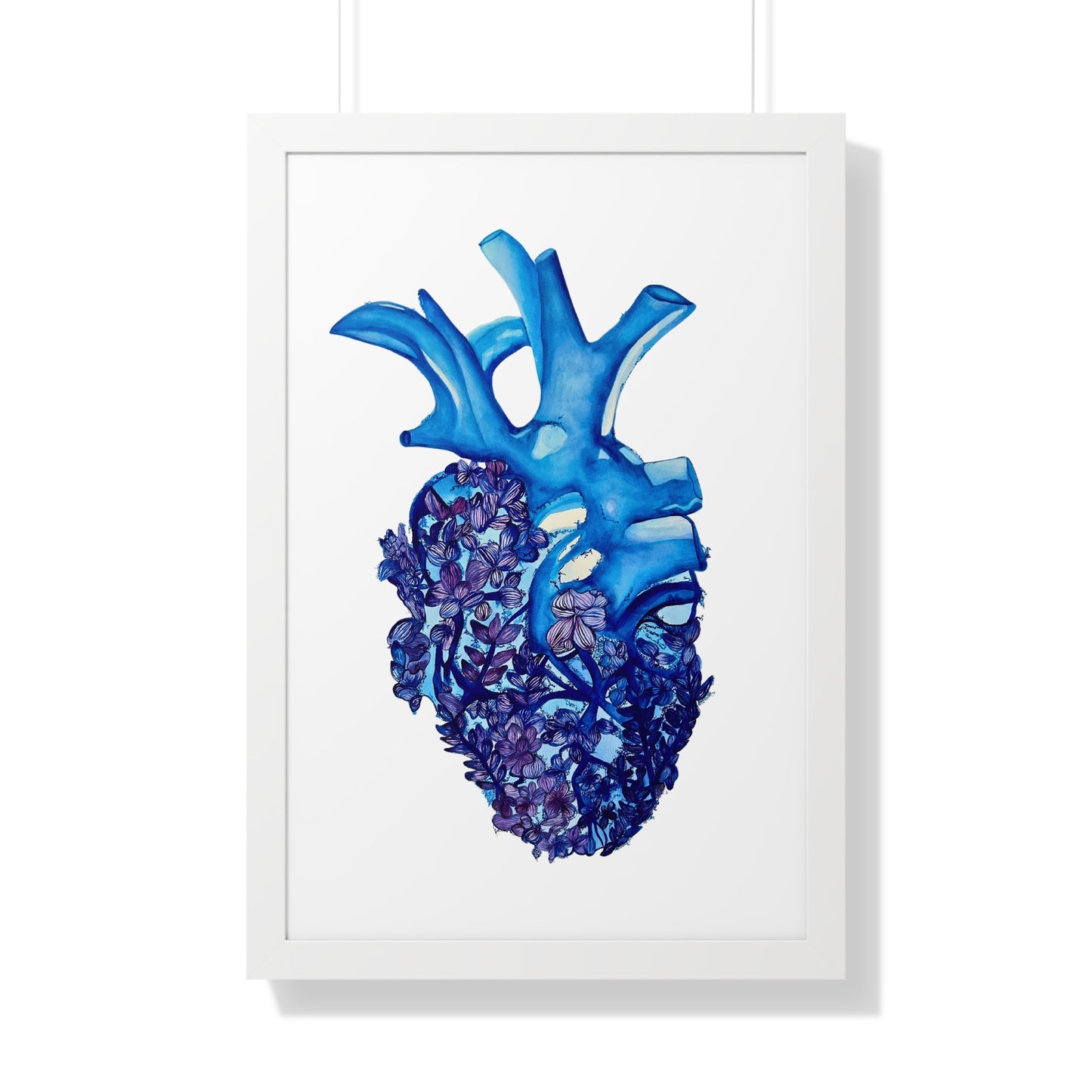 Blue Floral Bluebonnet Anatomical Heart Framed — Botanical Heart Art Print "Deep in The Heart"