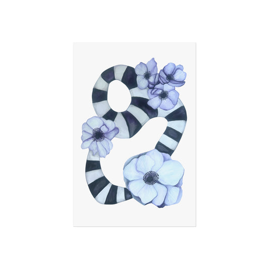 Giclée Art Print — Striped Abstract with Anemones (Botanical Wall Art)