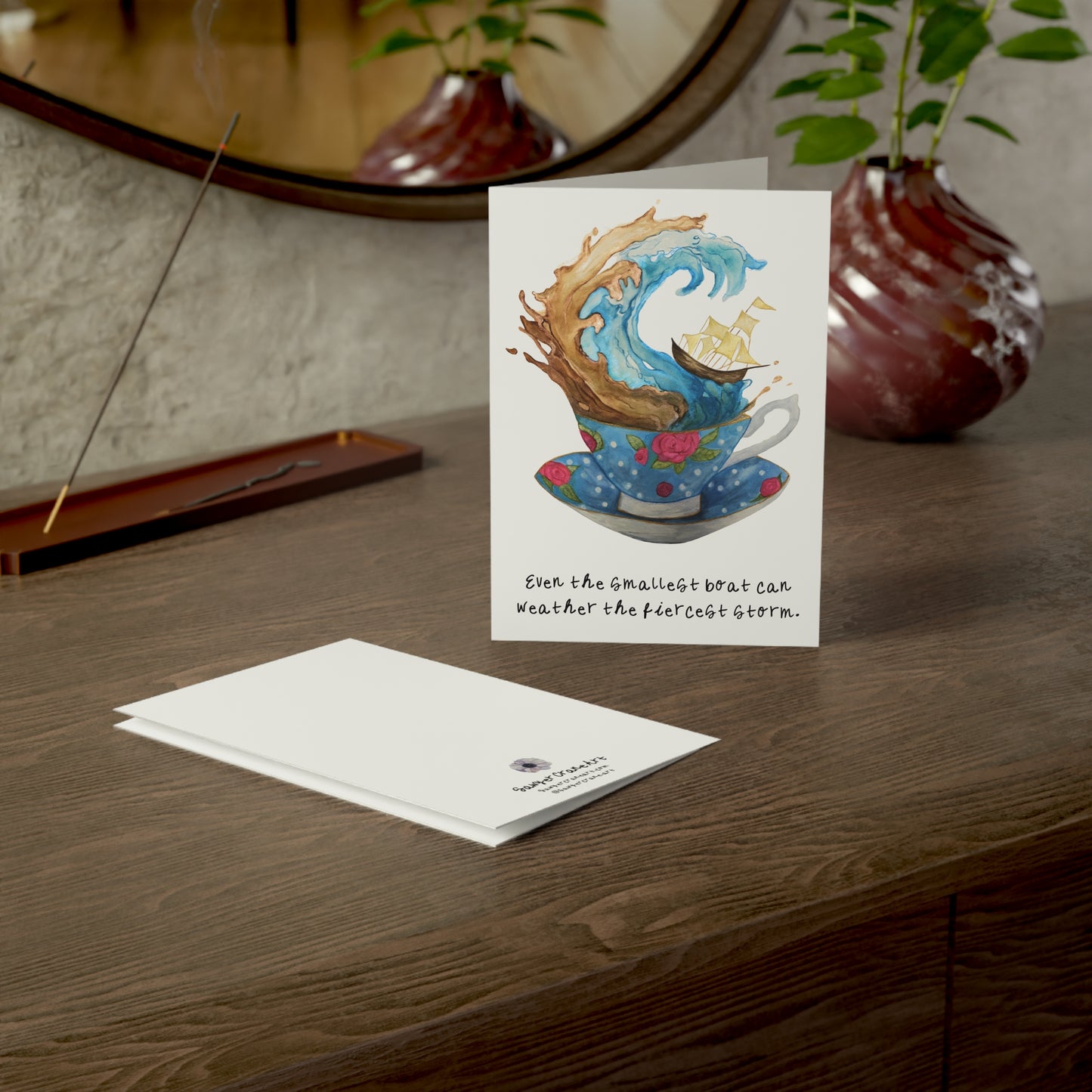 Floral Teacup Card "Small Boat" Storm Inside A Teacup - Swiftie (Watercolor, Hand-painted)