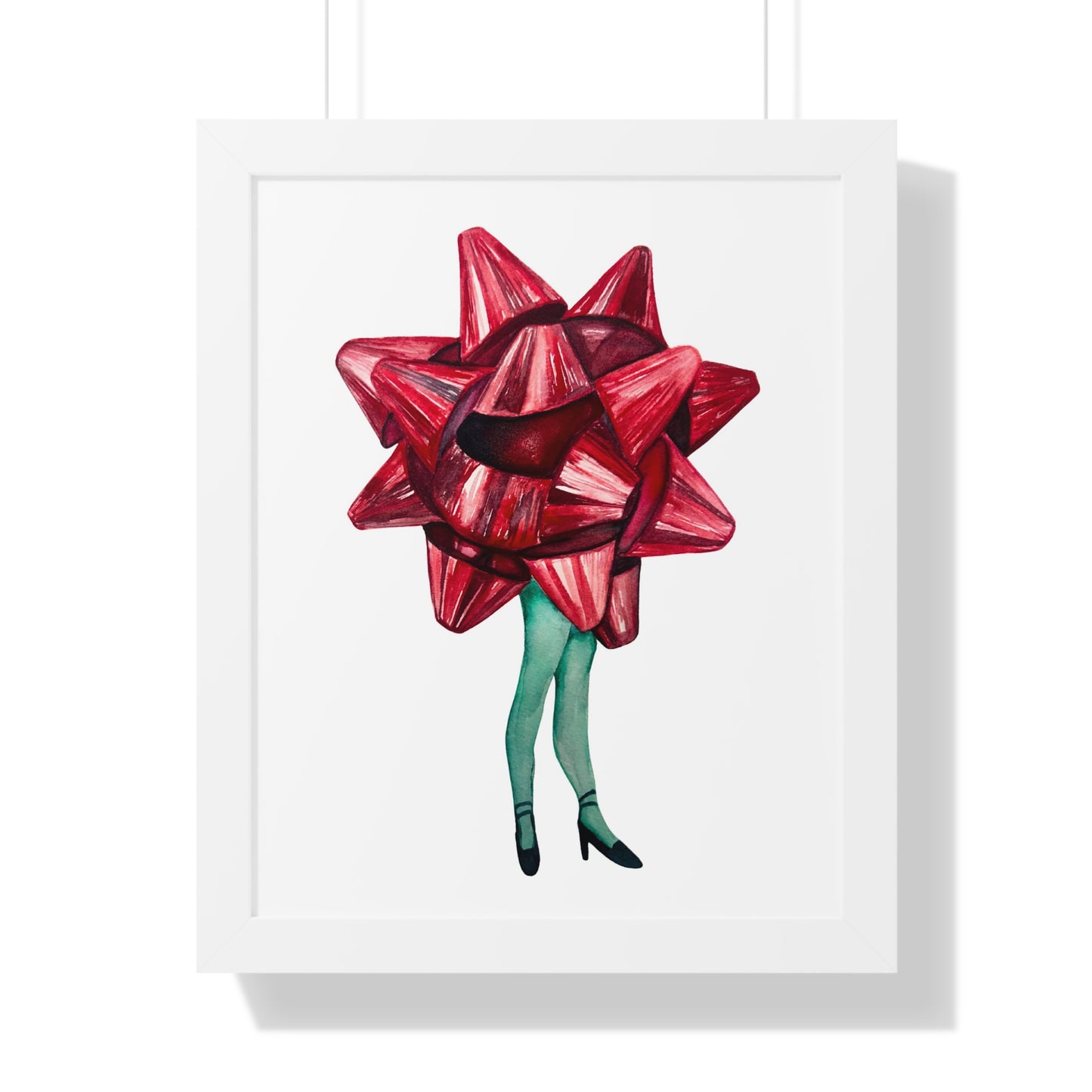 Gift Bow Christmas Woman Framed Print — Quirky Feminine Art Print for Home & Holiday Décor