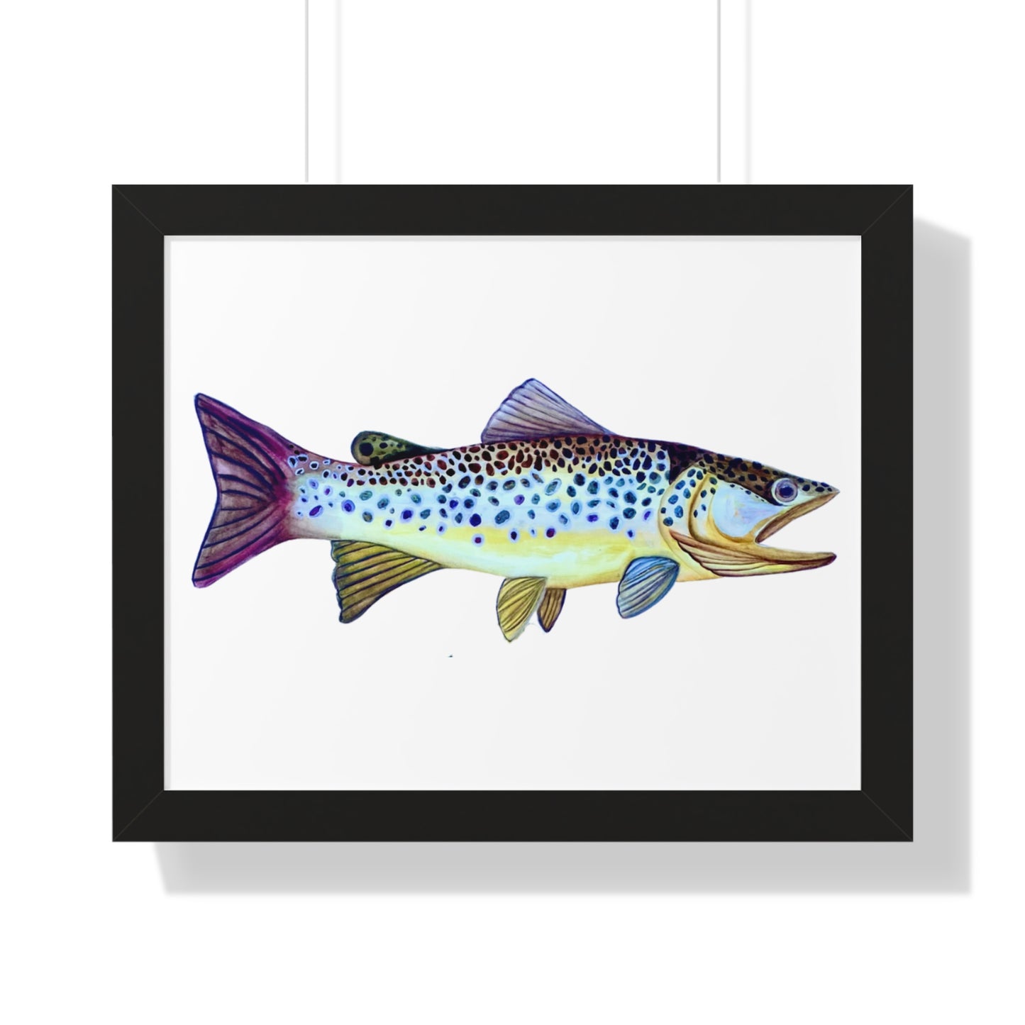 Framed Fish Art Print — Colorful Trout Horizontal Poster for Cabin, Lake House, or Nursery