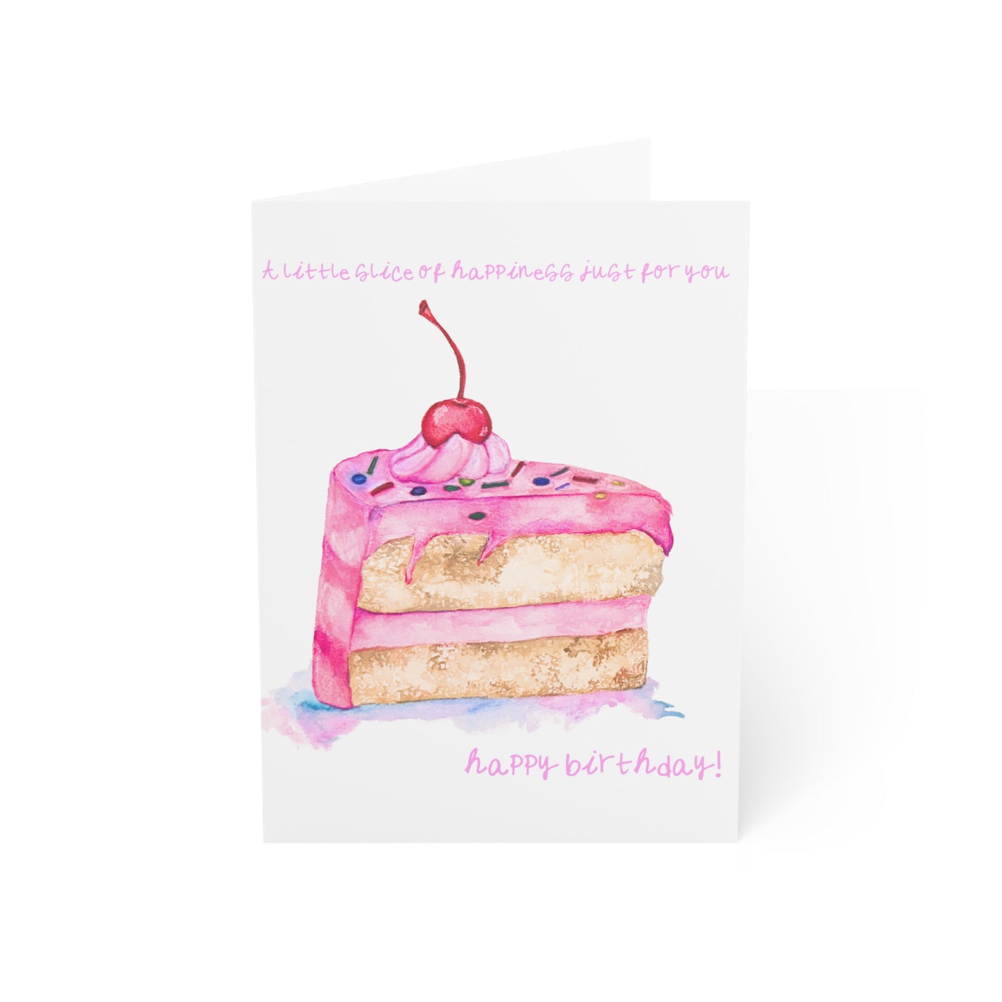 Pink Cherry Cake Slice Birthday Greeting Card