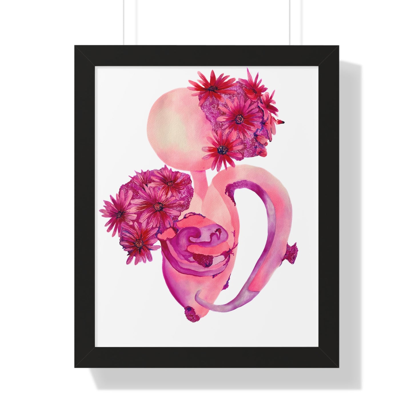 Framed Pink Floral Anatomical Uterus Female Feminist Art Print