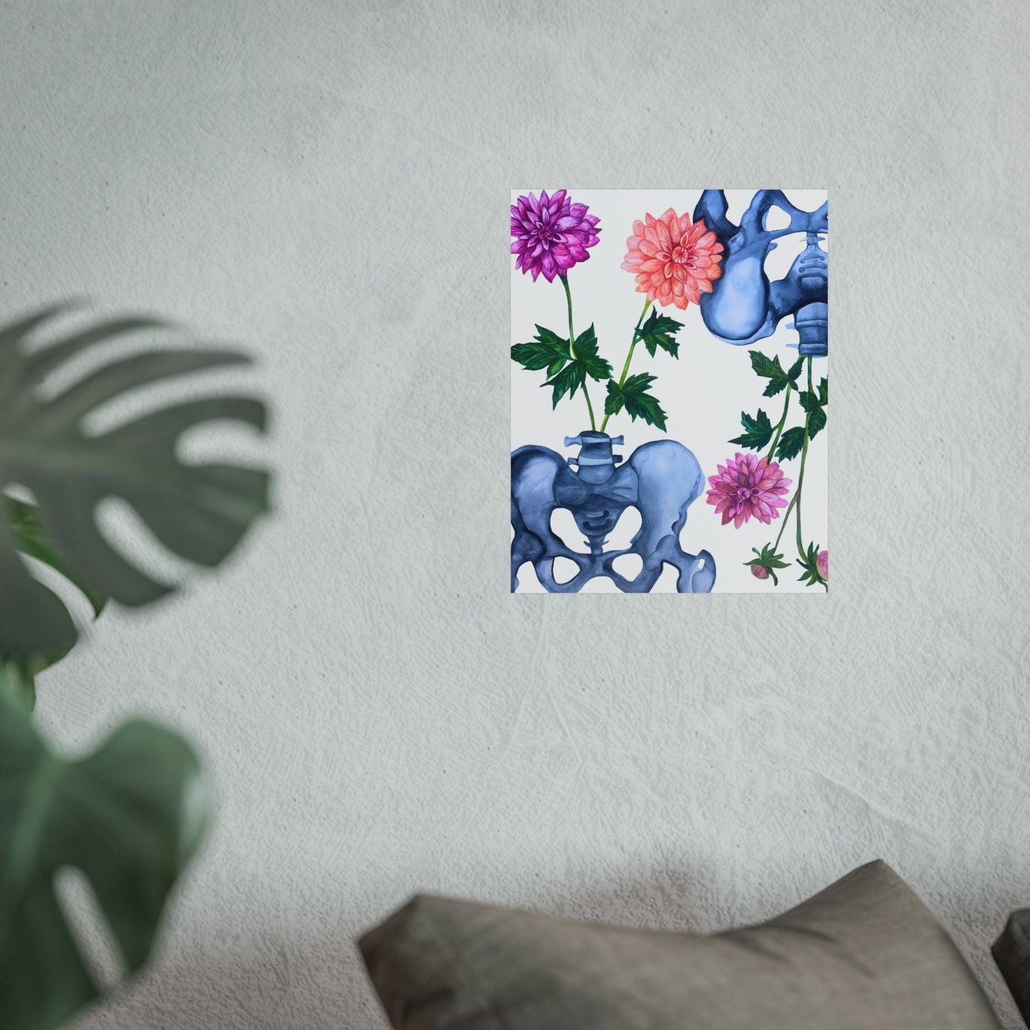 Pelvic Bone & Dahlia Giclée Art Print — Botanical Anatomical Wall Art