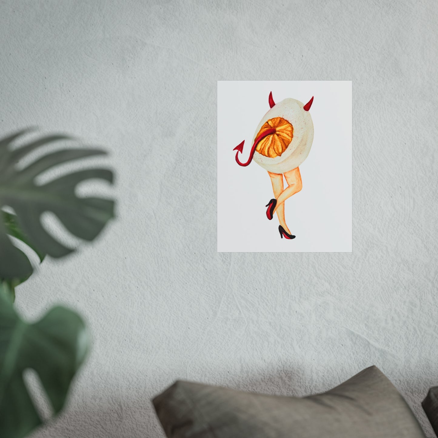 Fine Art Poster Playful Devil Egg Illustration (Surreal Pin-Up Art)