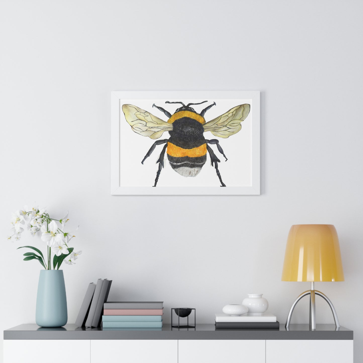 Bumblebee Wall Art — Framed Horizontal (Botanical Insect Print)