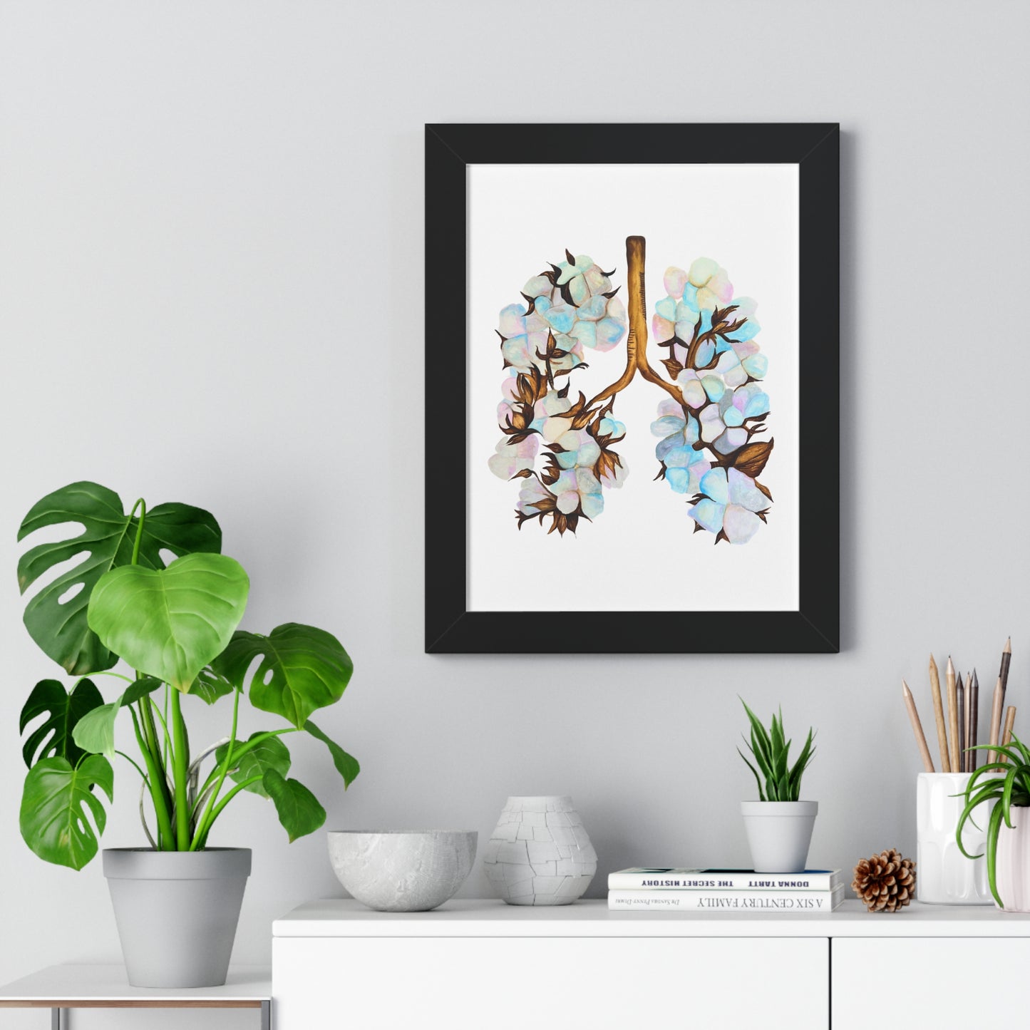 Framed Print- Botanical Lungs Art Print (Cotton Plant Lung Illustration)