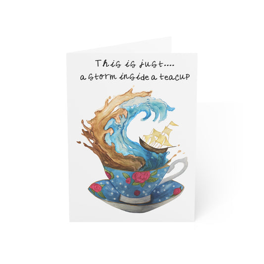 Get Well Soon Floral Teacup Card — "This Is Just a Storm Inside a Teacup" (Watercolor)
