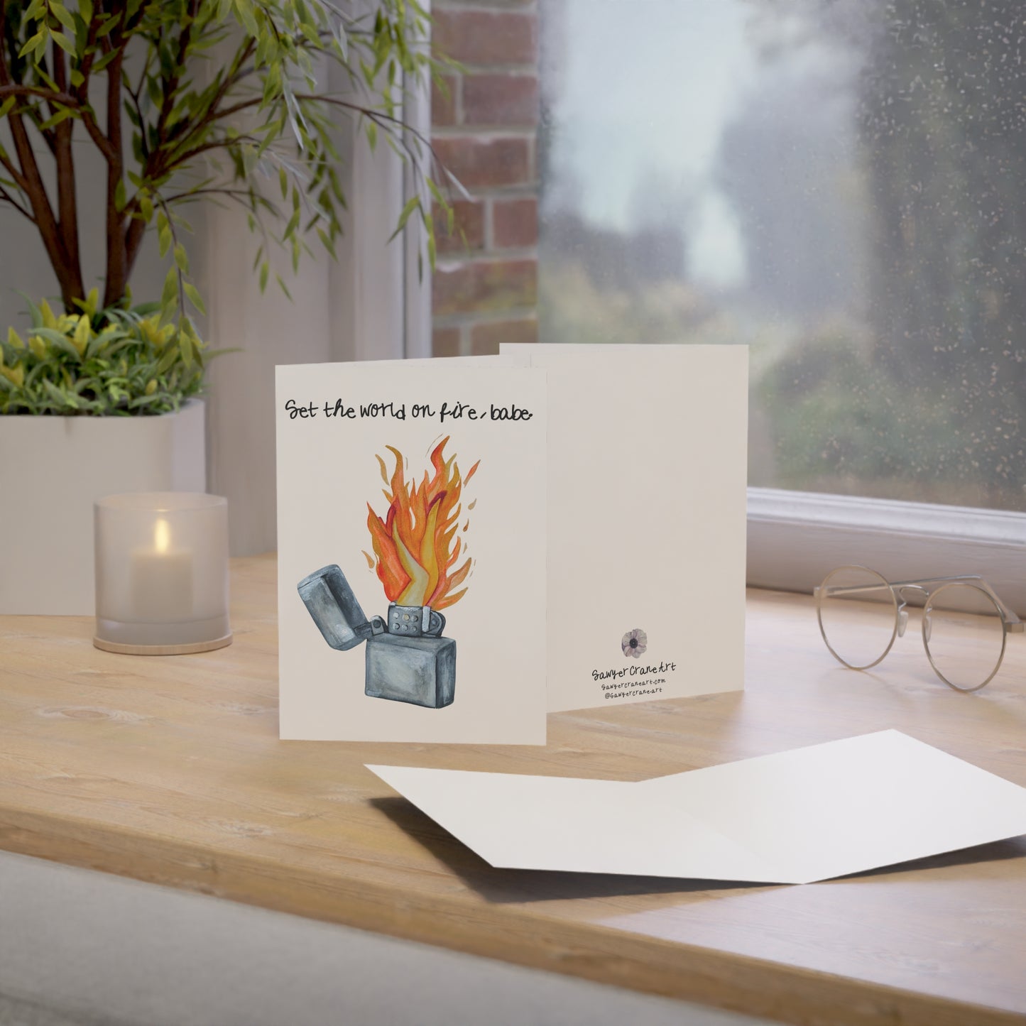 Greeting Card — “Set the World on Fire, Babe” Lighter Illustration