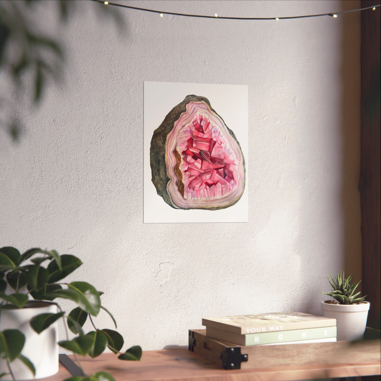 Pink Geode Giclée Art Print — Crystal Wall Art for Home Décor