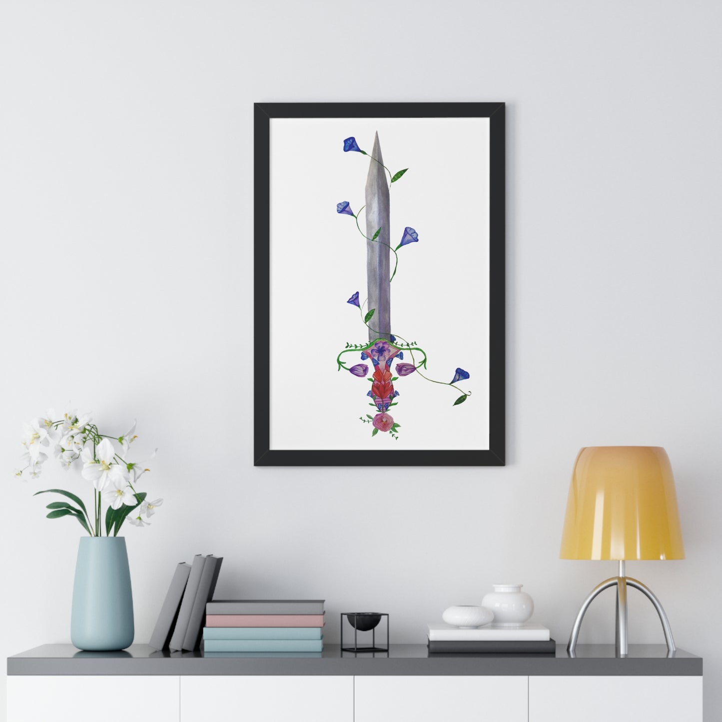 Floral Sword Art Print — Botanical Dagger Wall Art