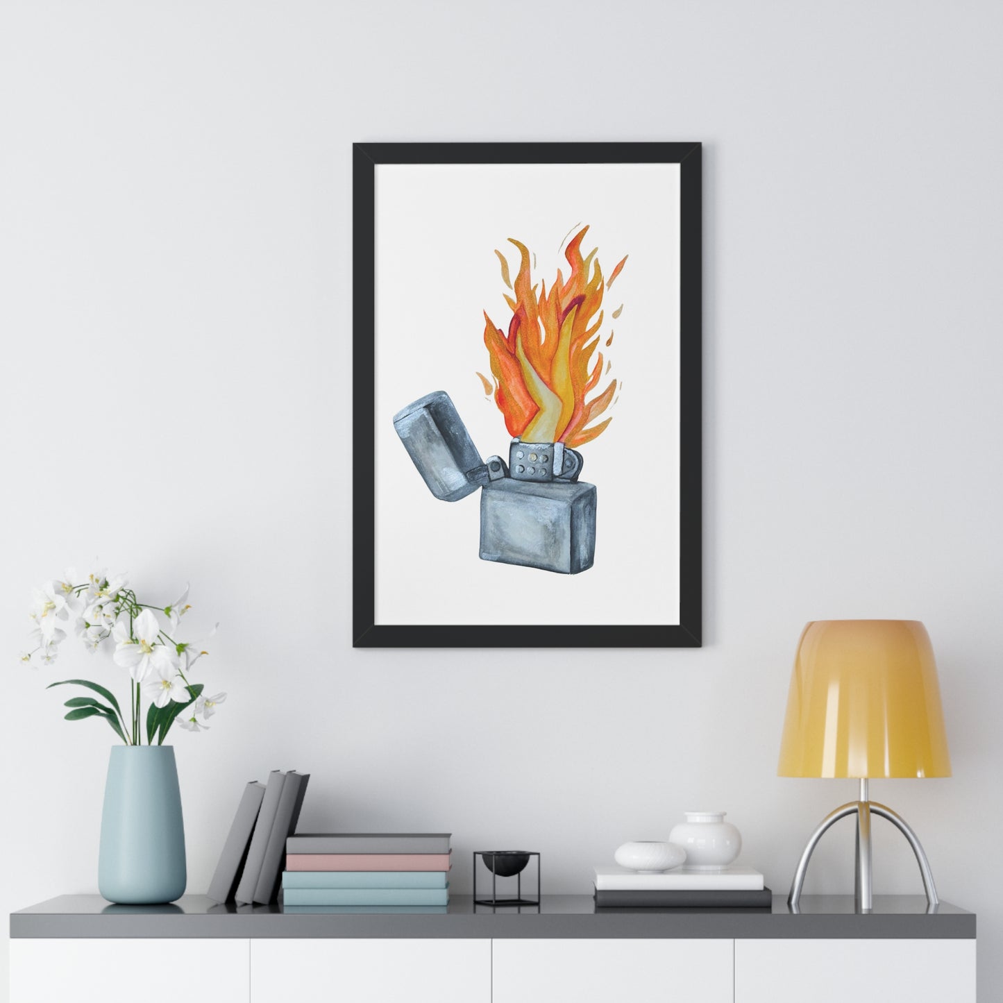 Flaming Lighter with Legs — Watercolor Fire Art Print
