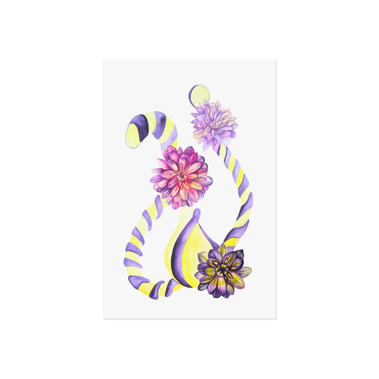 Floral Abstract Giclée Art Print — Purple & Yellow Watercolor Flowers