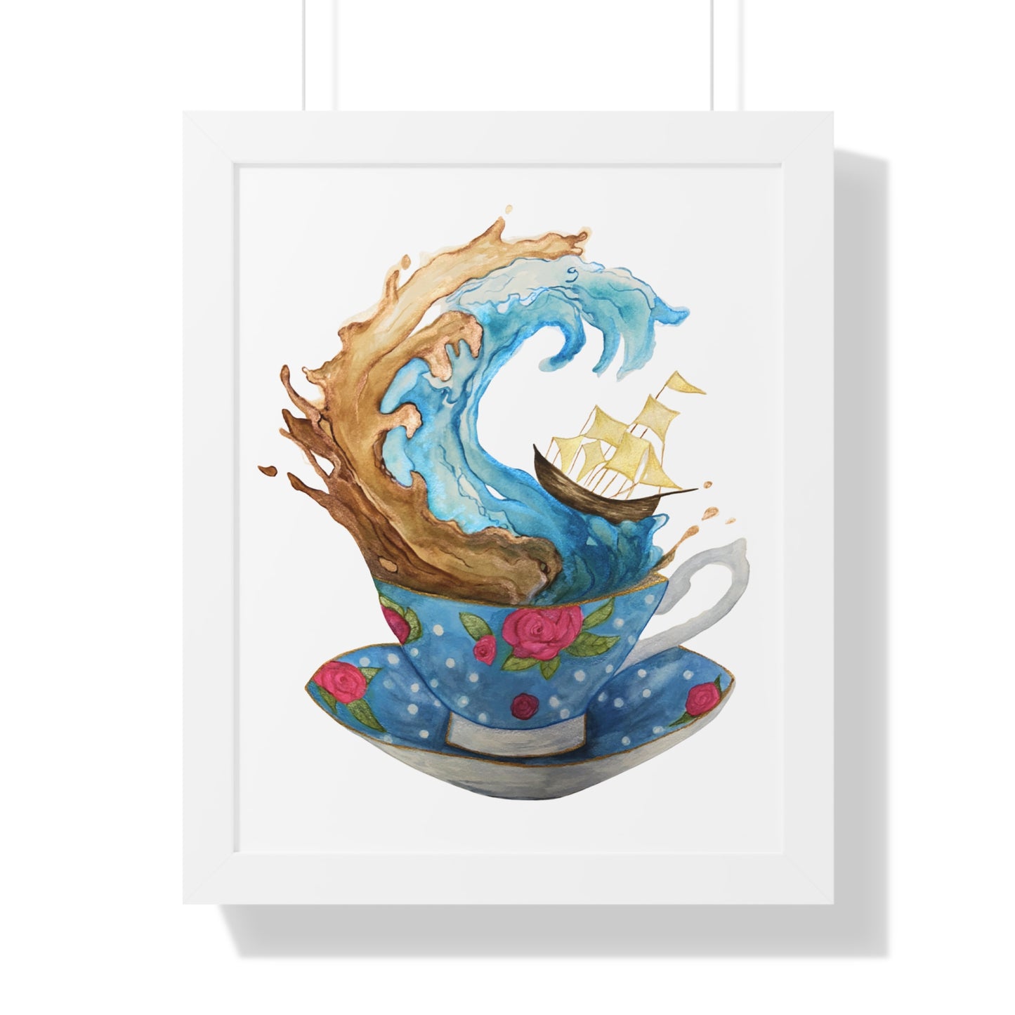 Whimsical Teacup Wave Framed Art Print, Swiftie Sailboat Tea Art Print A Storm Inside A Teacup