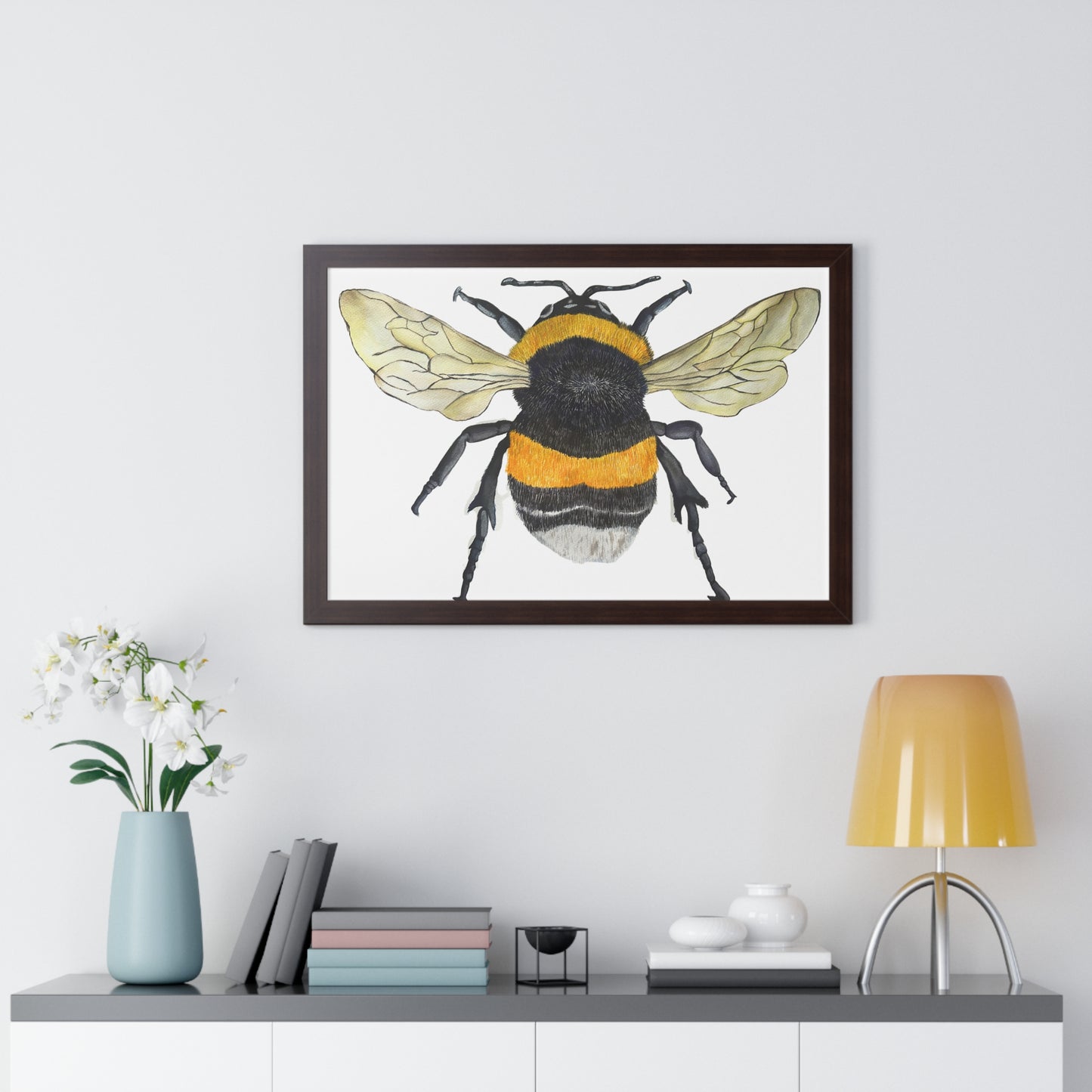Bumblebee Wall Art — Framed Horizontal (Botanical Insect Print)