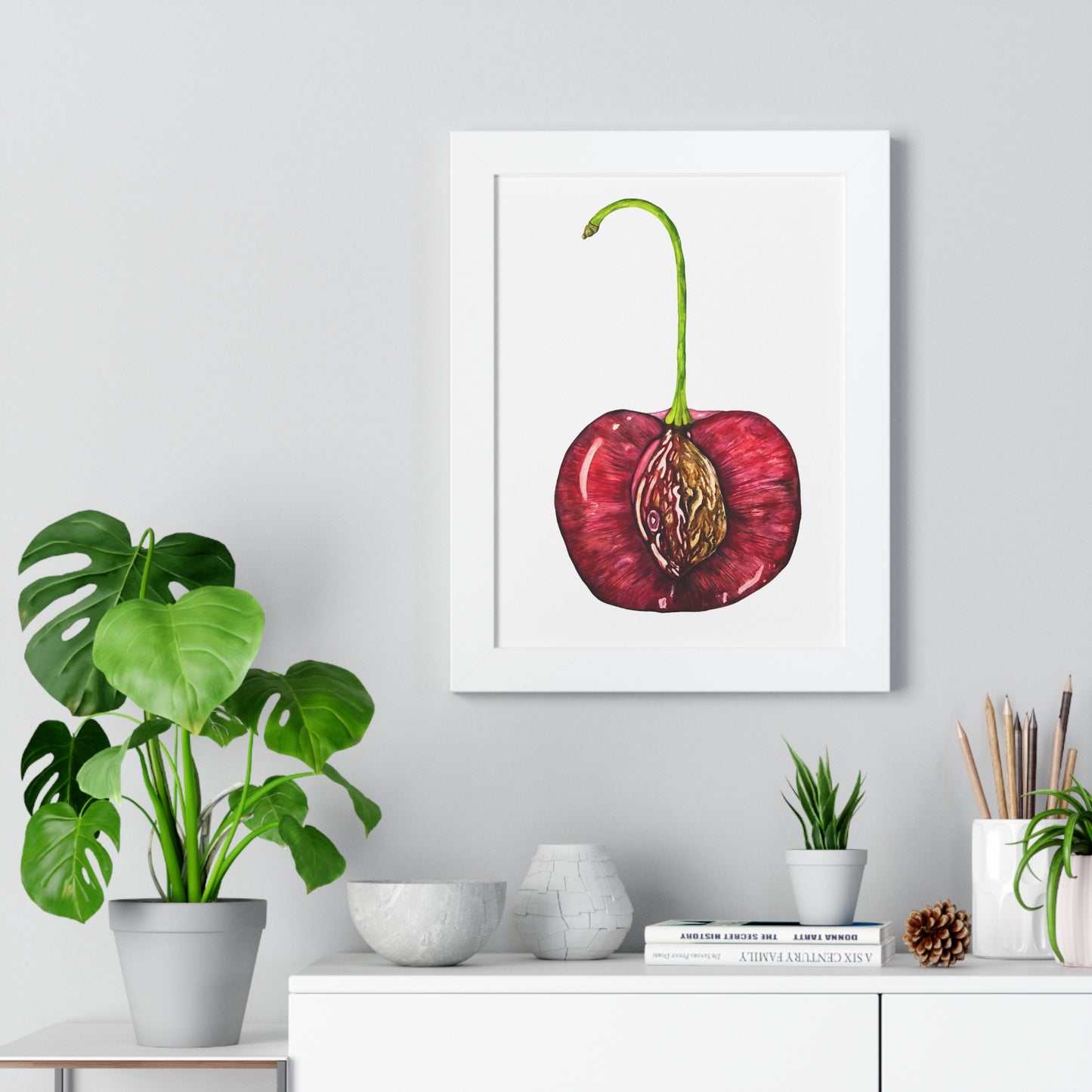 Cherry Pit Watercolor Framed Art Print