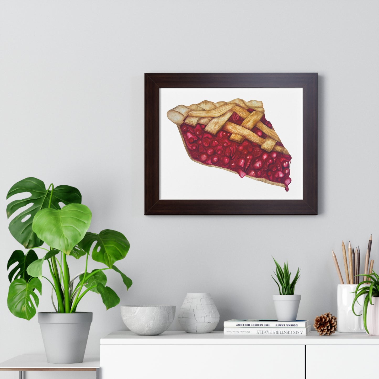 Cherry Pie Slice Framed Print — Watercolor Kitchen Wall Art