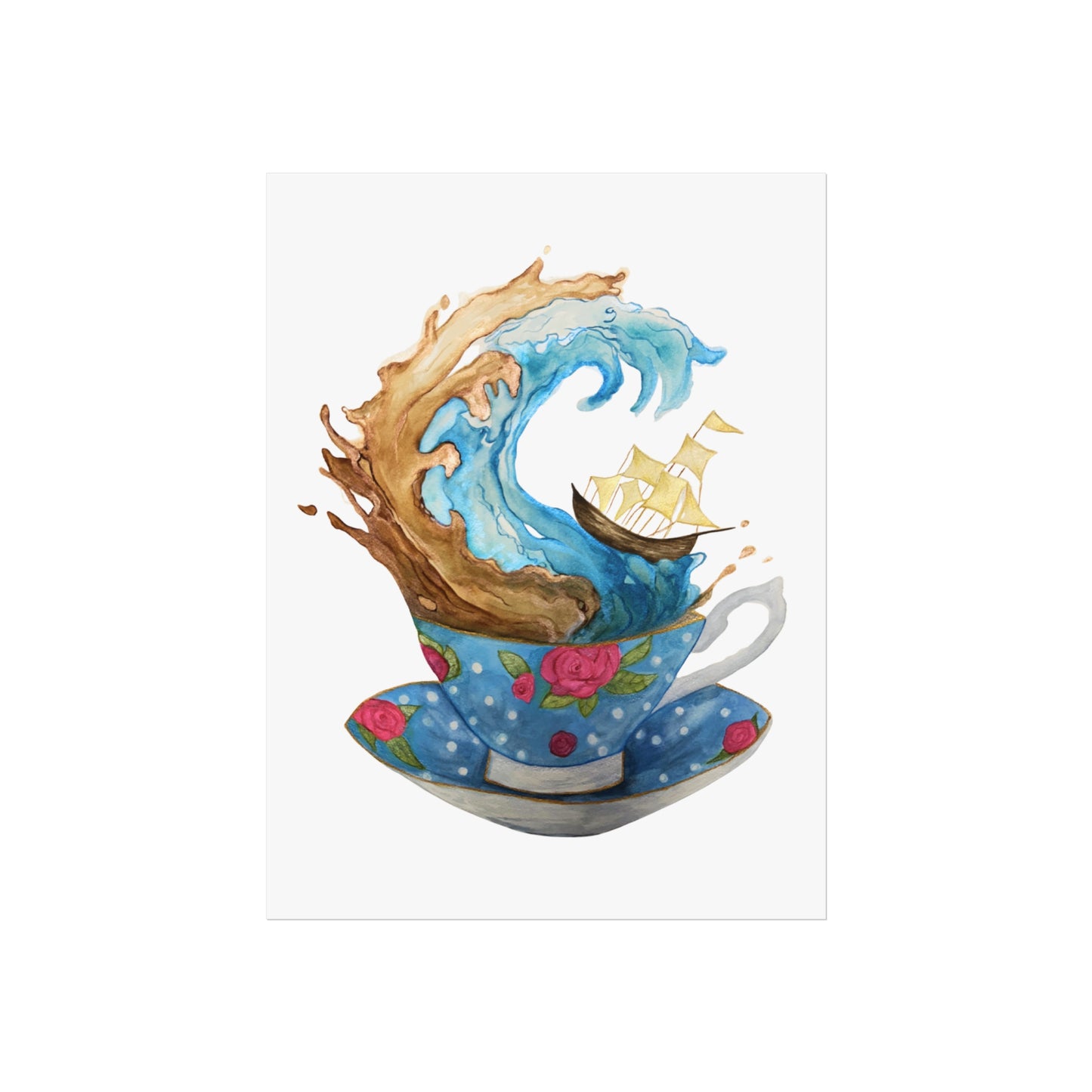Giclée Art Print — Whimsical Teacup Wave with Sailing Ship Storm Inside A Tea Cup - Swiftie Lyric
