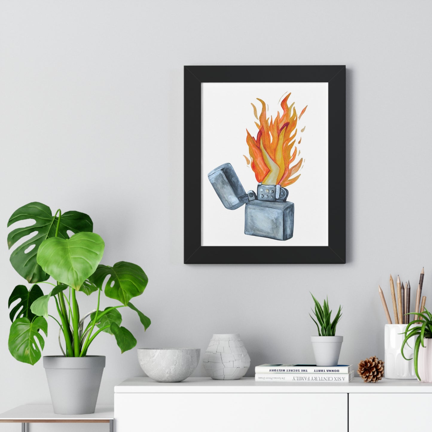 Flaming Lighter with Legs — Watercolor Fire Art Print