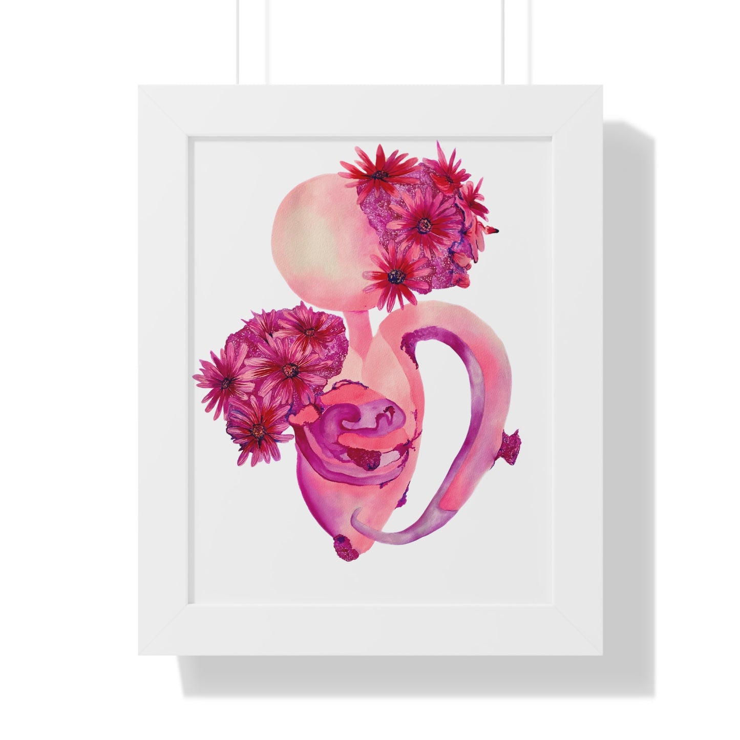 Framed Pink Floral Anatomical Uterus Female Feminist Art Print