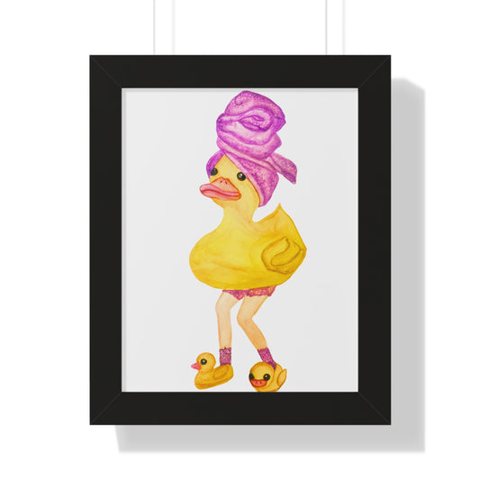 Framed Art Print - Quirky Duck in Towel & Slippers