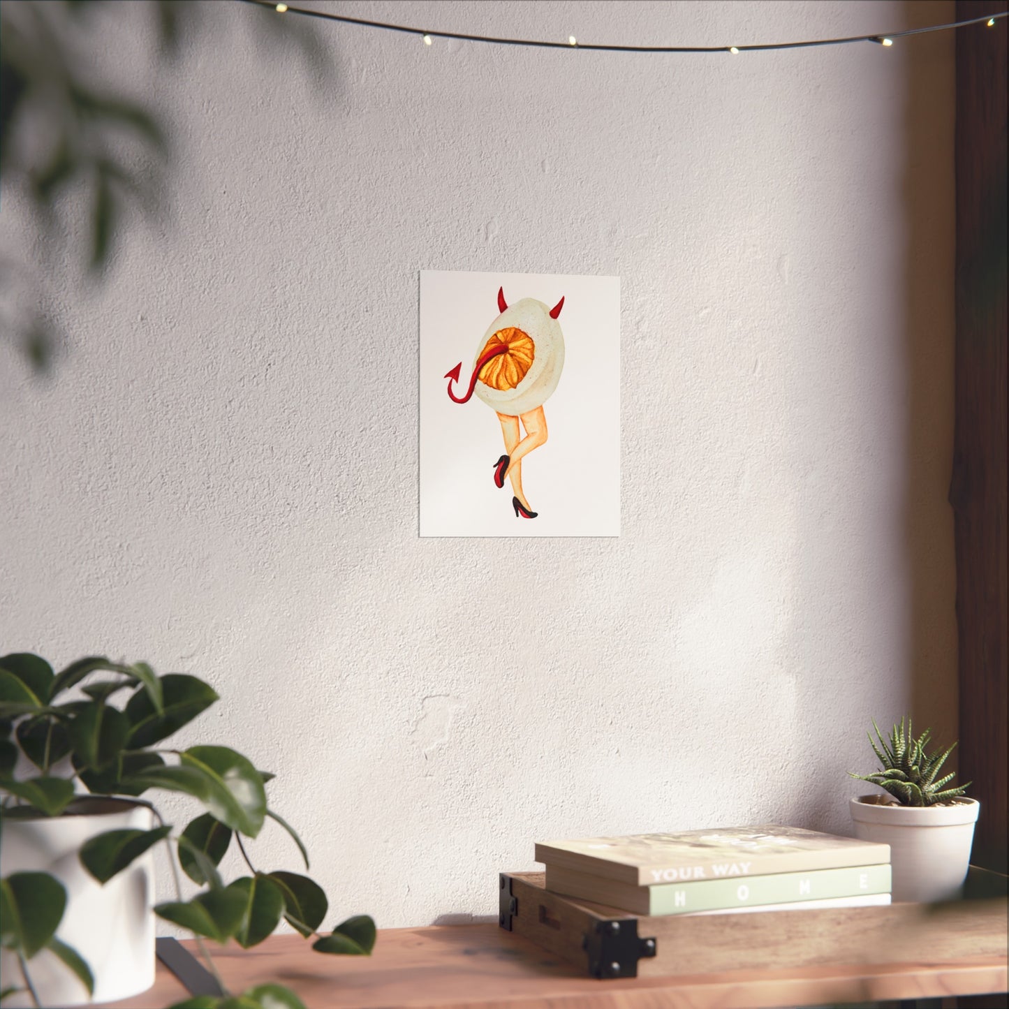 Fine Art Poster Playful Devil Egg Illustration (Surreal Pin-Up Art)