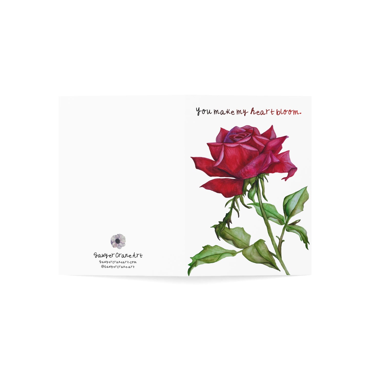 Red Rose Watercolor Love Greeting Card — Hand-Lettered Romantic Note