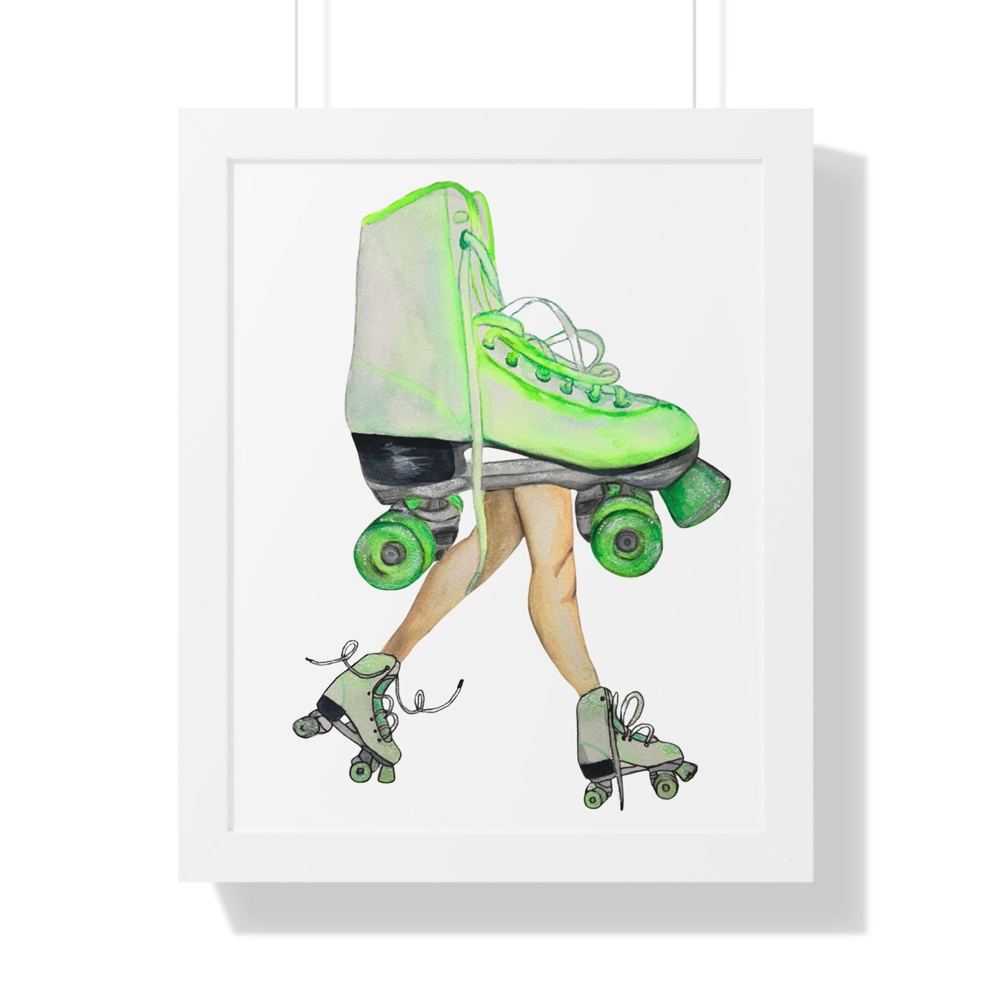 Roller Skate Art Print — Neon Green Roller Skates Framed Print