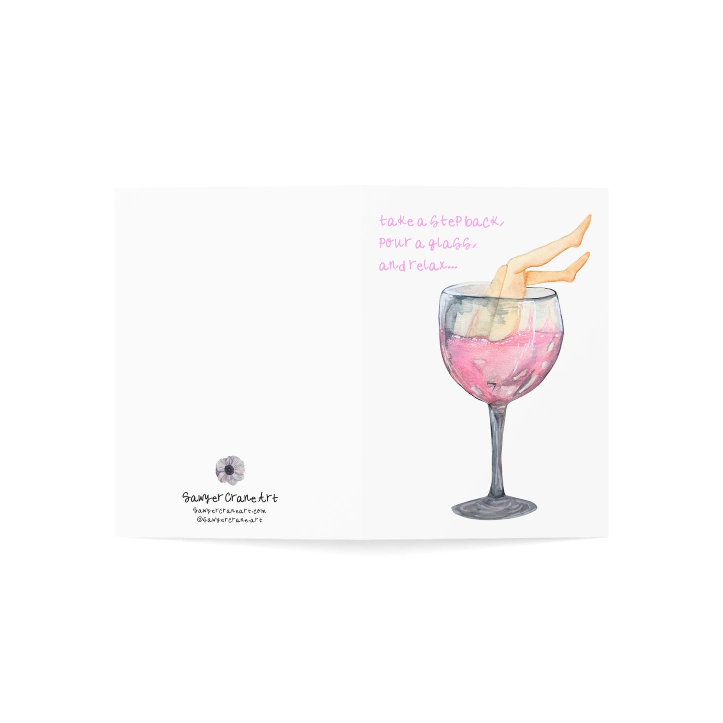 Funny Feminist Wine Glass Greeting Cards — Relax Cute Girly Designs (Pack of 1, 10, 30, 50)