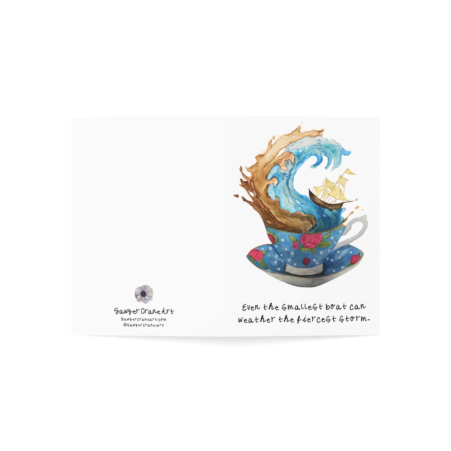 Floral Teacup Card "Small Boat" Storm Inside A Teacup - Swiftie (Watercolor, Hand-painted)