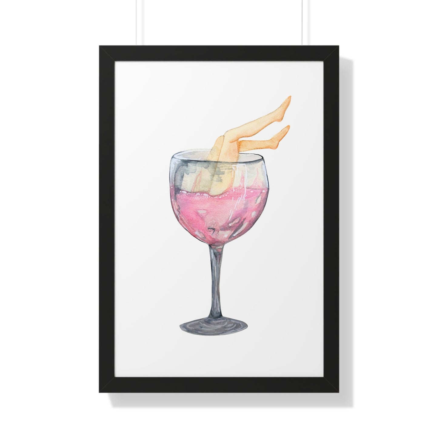 Wine Glass Art Print — Watercolor Cocktail with Legs Framed Print